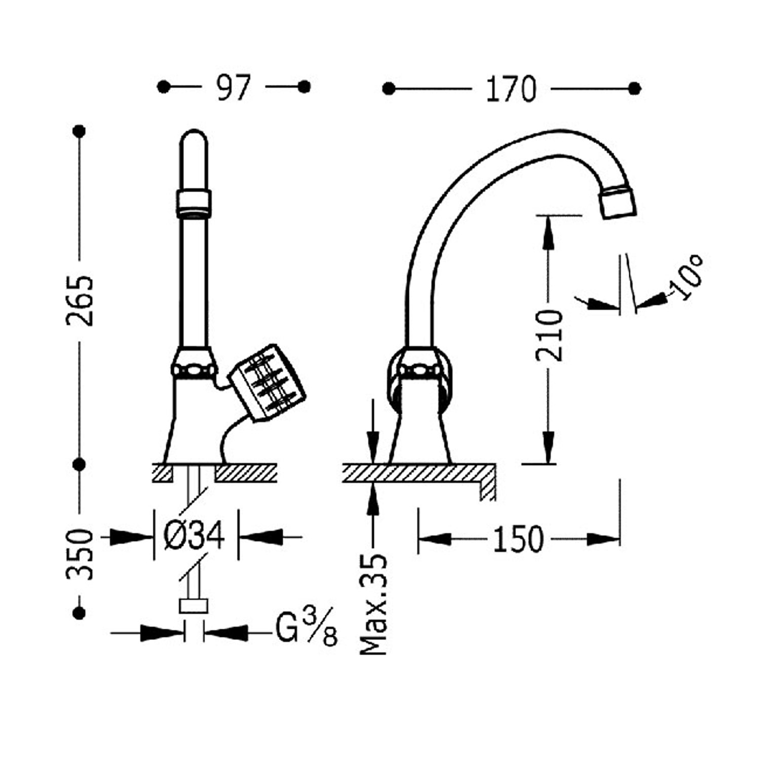 TRES ESSENTIAL ESE-23 GRIFO FREGADERO GIRATORIO MANDO LATERAL