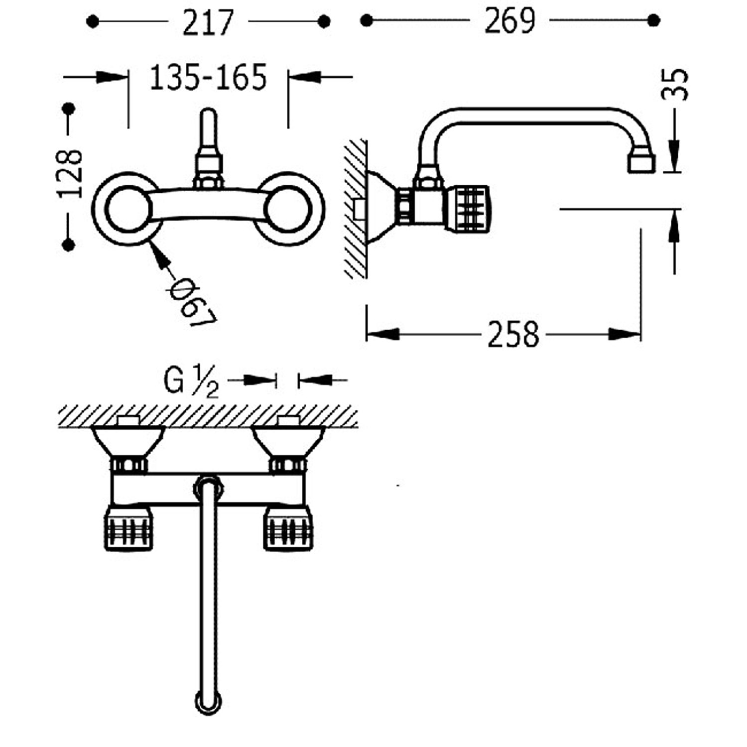 TRES ESSENTIAL ESE-23 GRIFO FREGADERO PARED DIST.260MM 2 AGUAS