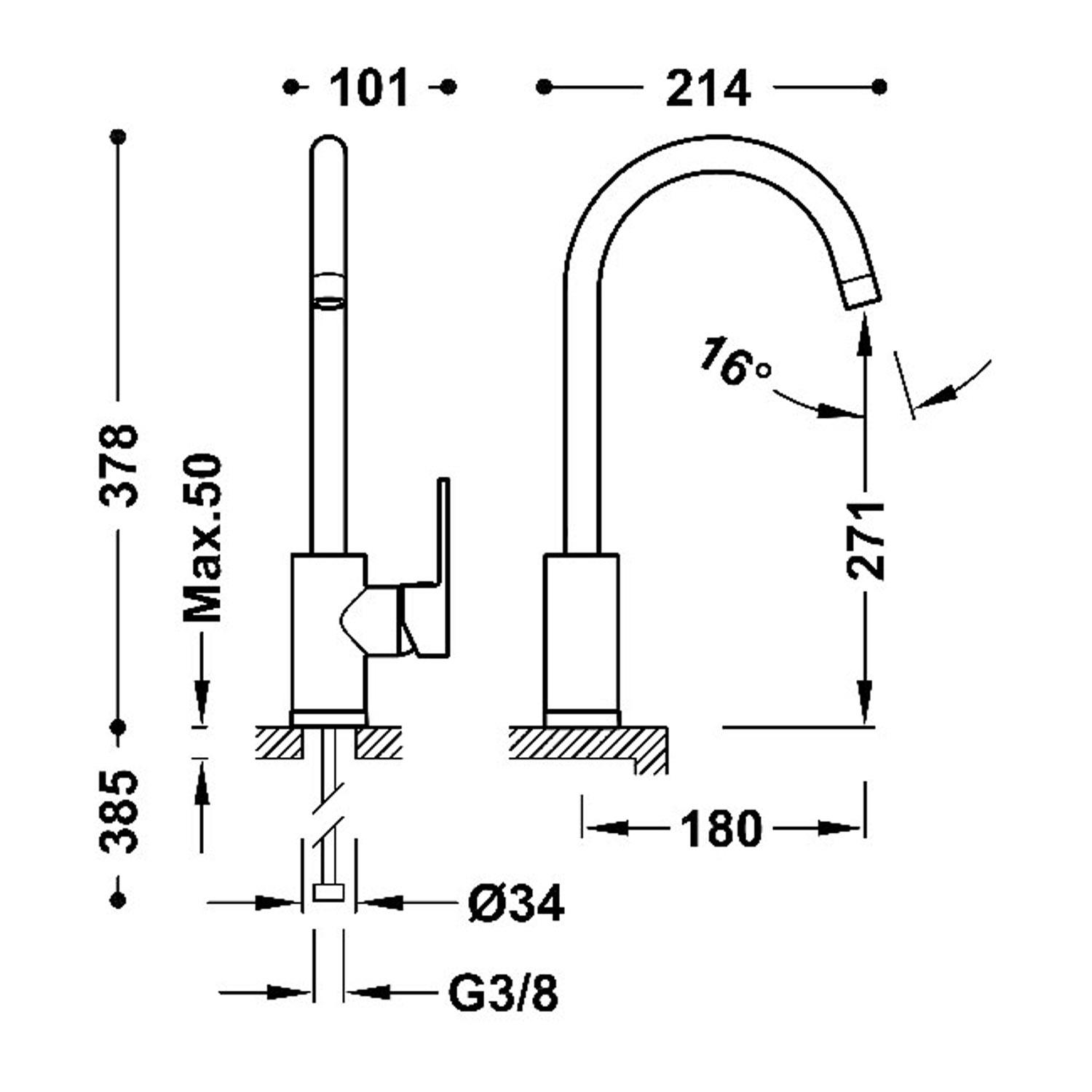 TRES-BASE PLUS MONOMANDO FREGADERO VERTICAL ALT.378