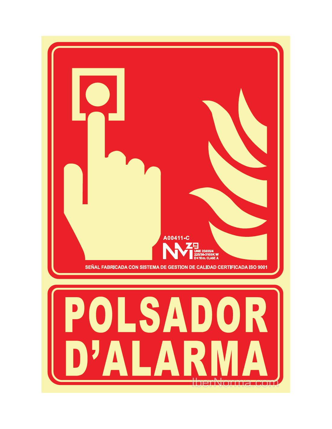 SEÑAL PULSADOR DE ALARMA PVC 1 mm CLASE A 21x30cm