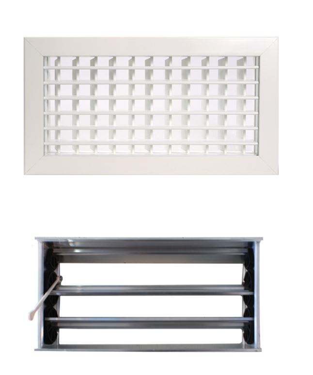 AIRZONE REJILLA DOBLE DEFLEXION HORIZONTAL - VERTICAL DE IMPULSION RDHV+R 450 X 100 CLIP BLANCA CON REGULACION