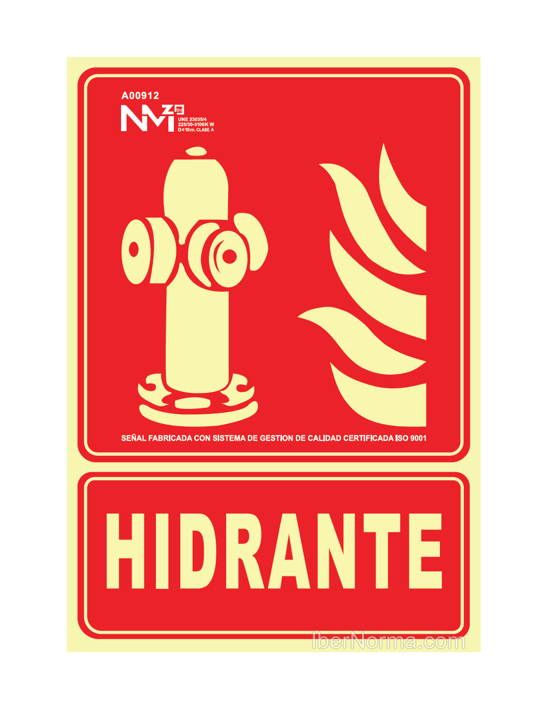 SEÑAL HIDRANTE PVC 0,7 mm CLASE B 21x30cm