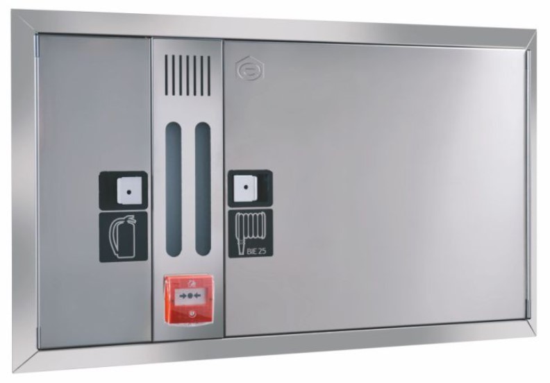 BIE 25-20 NARROW CON MODULO TECNICO Y ARMARIO EXTINTOR EMPOTRAR 695x1190mm INOX PUERTA CIEGA HORIZONTAL
