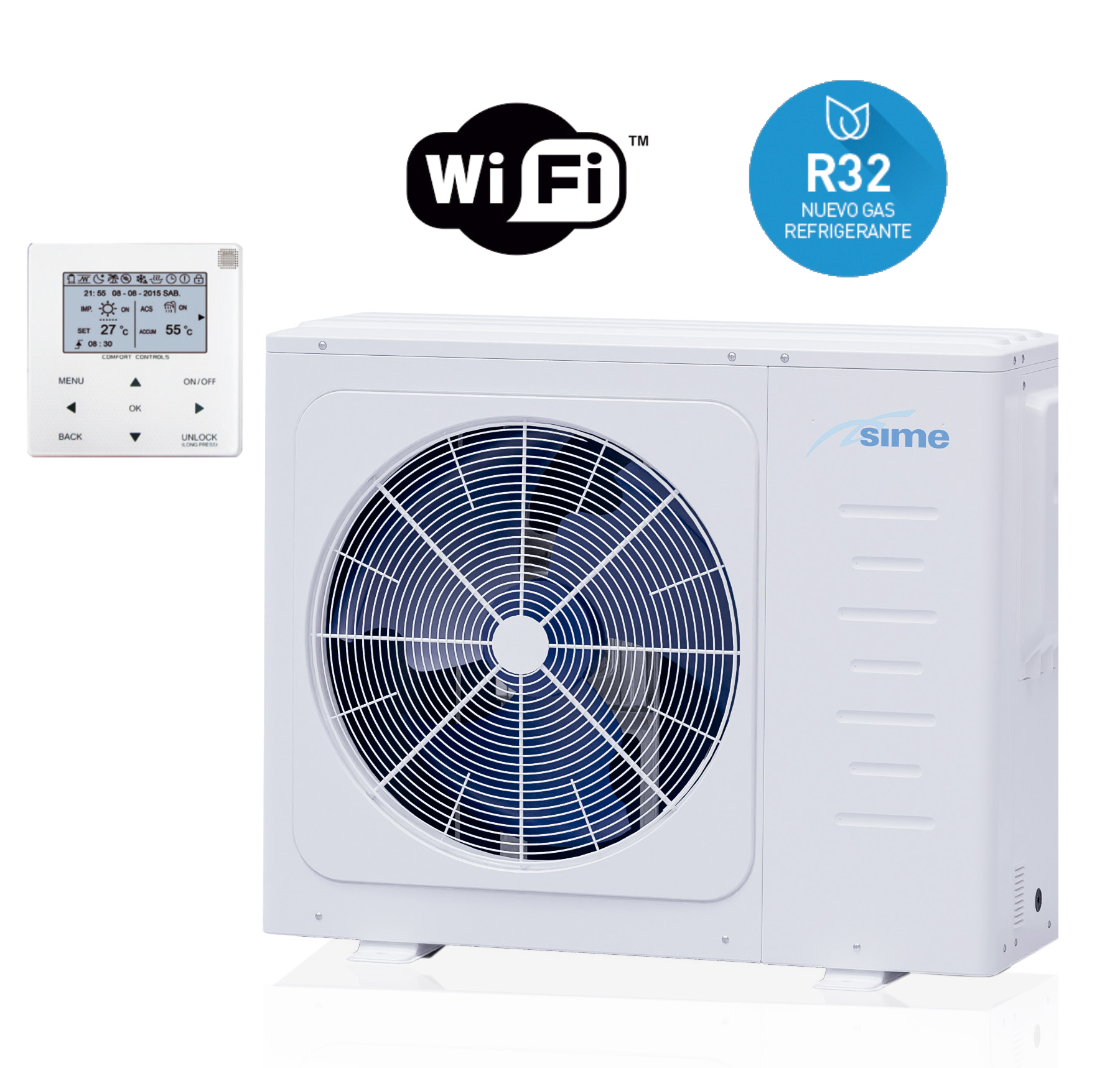 SIME BOMBA DE CALOR AIRE/AGUA MONOBLOC INVERTER SHP M PRO 012 + COMANDO REMOTO 12,2 kWf y 12,2 kWc