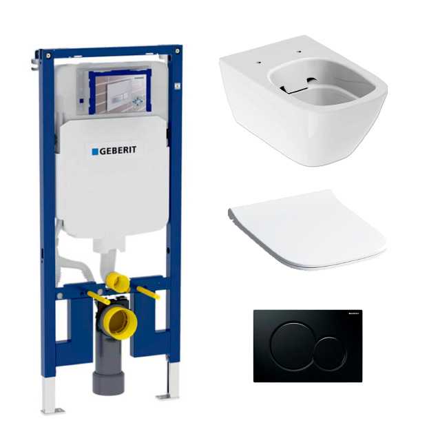 GEBERIT KIT: BASTIDOR 8 + JUEGO INOD. SUSPENDIDO SMYLE SQUARE + PULSADOR NEGRO (KIT)