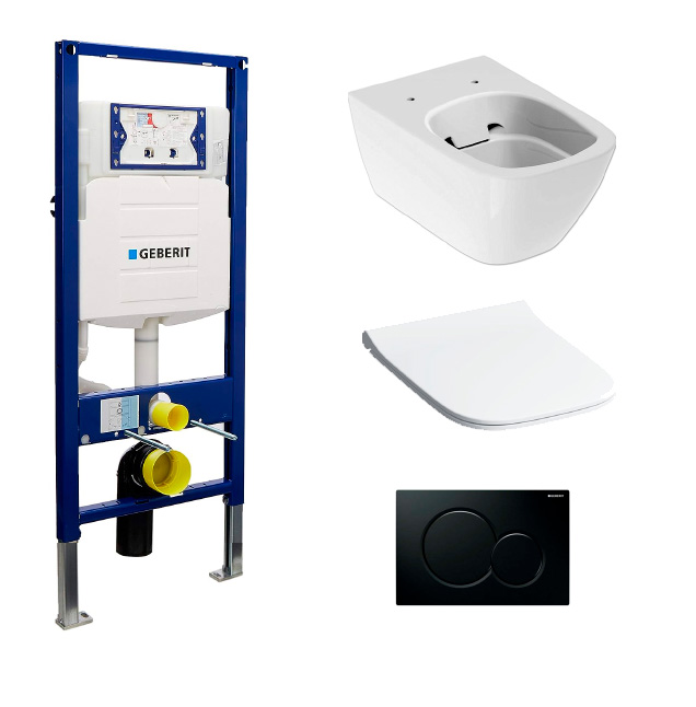 GEBERIT KIT: BASTIDOR 12 + JUEGO INOD. SUSPENDIDO SMYLE SQUARE + PULSADOR NEGRO. (KIT)