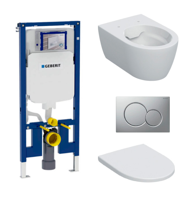 GEBERIT KIT: BASTIDOR 8 + JUEGO INOD. SUSPENDIDO ICON + PULSADOR CROMO MATE (KIT)