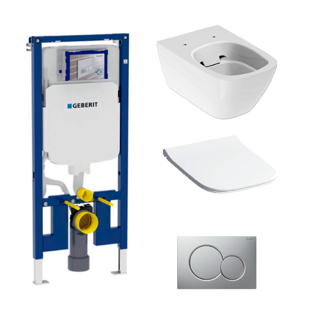 GEBERIT KIT: BASTIDOR 8 + JUEGO INOD. SUSPENDIDO SMYLE SQUARE + PULSADOR CROMADO MATE (KIT)